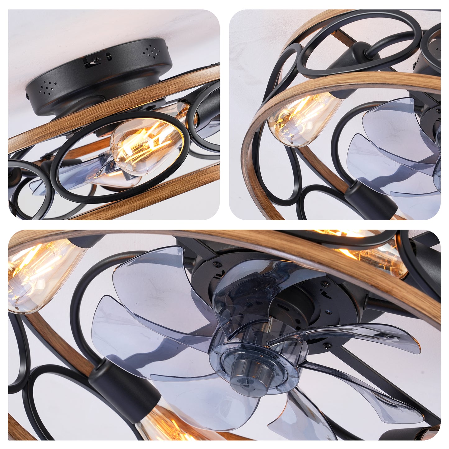 19" Matte Black Caged Ceiling Fan with Remote - view 15