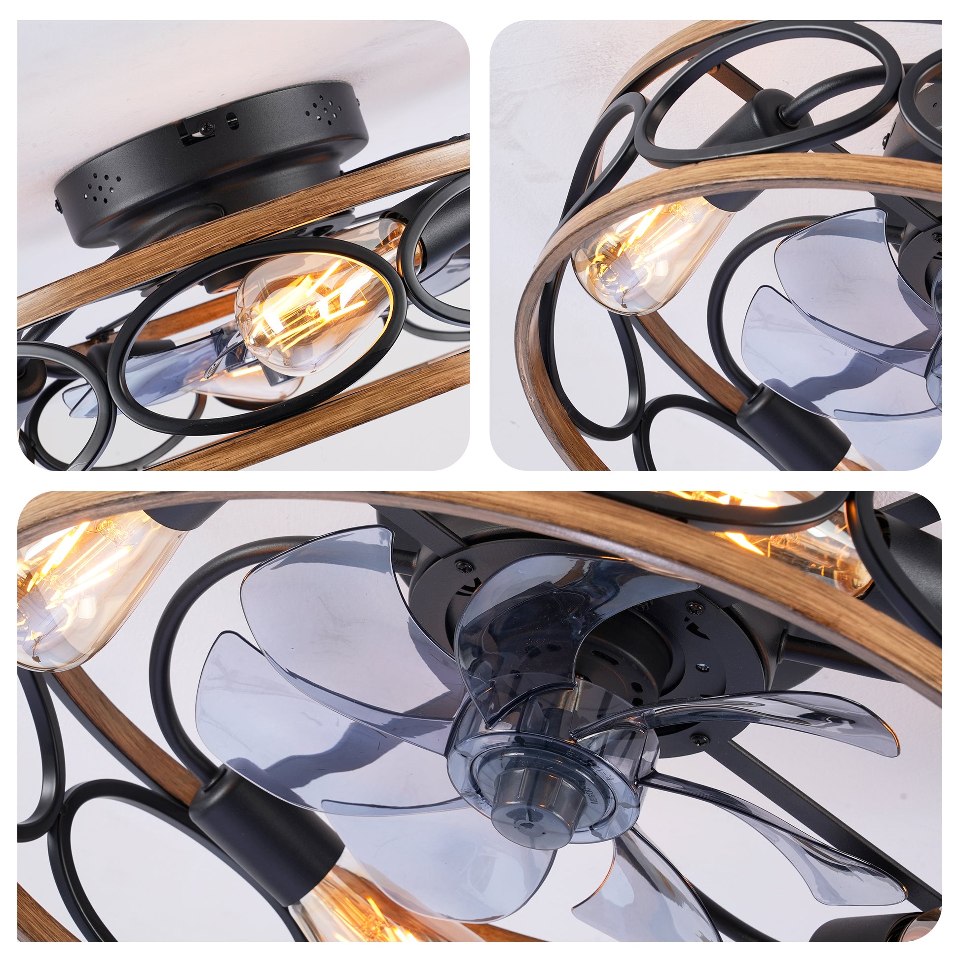 19" Matte Black Caged Ceiling Fan with Remote - view 15