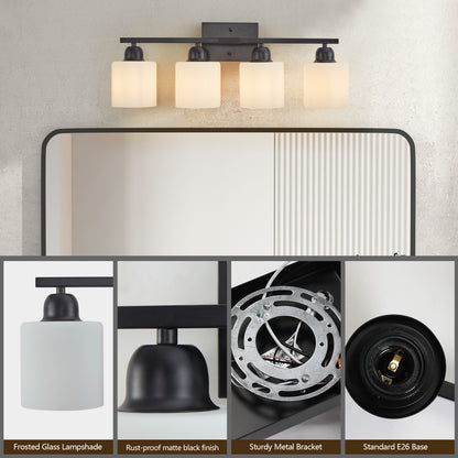4-Light Black Vanity Wall Light with Frosted Glass - view 5