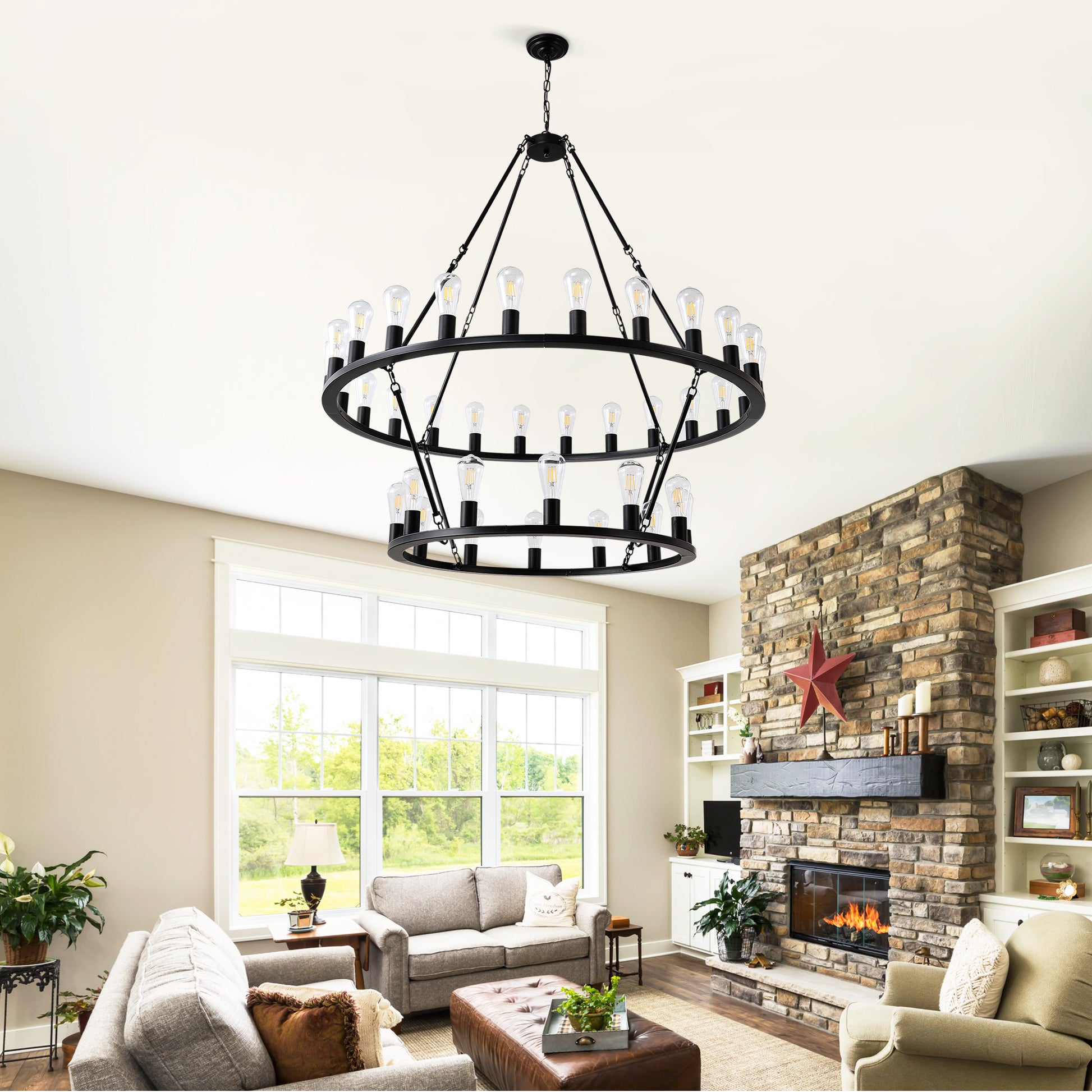 52" 2-Tier Wagon Wheel Farmhouse Chandelier, 36-Light - view 6