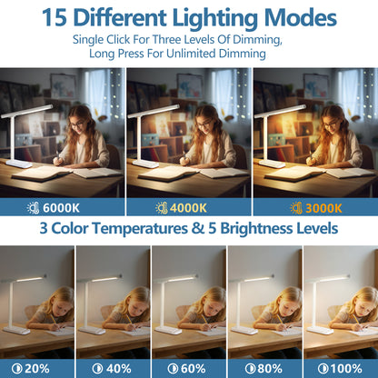 White Adjustable LED Desk Lamp with USB Port - view 4