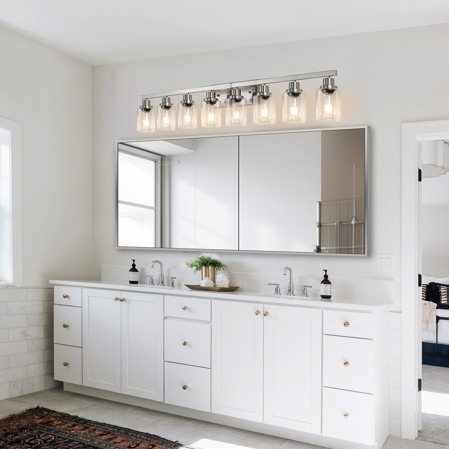 51" 8-Light Brushed Nickel Vanity Light with Clear Glass - view 2