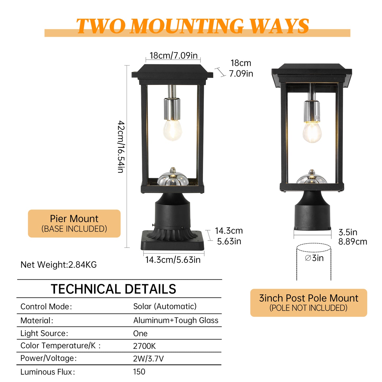 Black Aluminum Outdoor Post Light with Dusk to Dawn Sensor - view 8