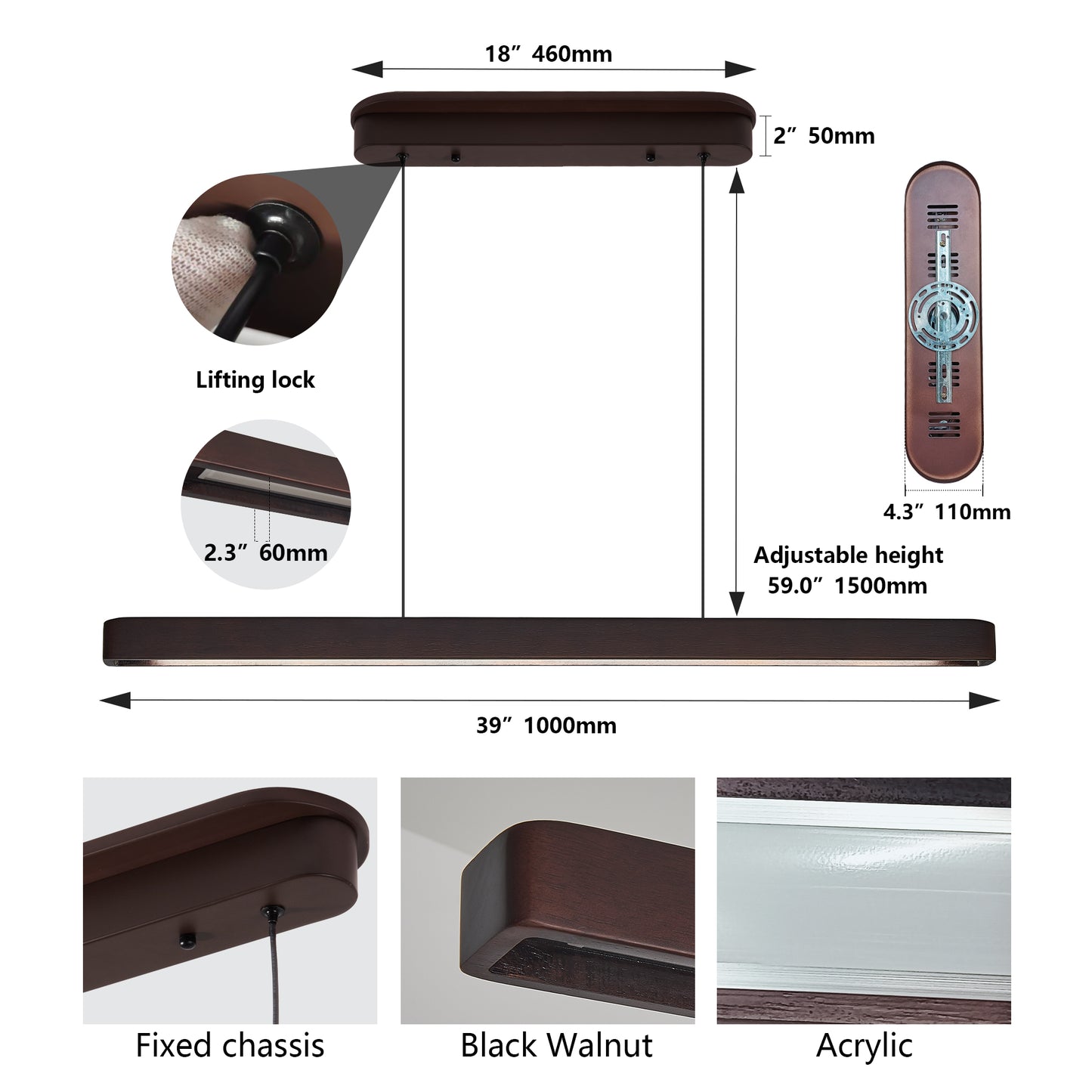 39" Walnut Wood LED Pendant Light - view 10