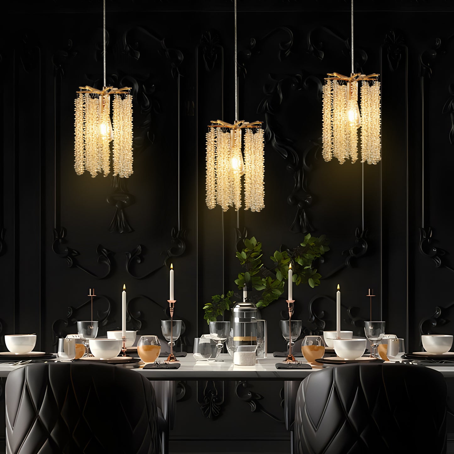 Gold Waterfall Crystal Pendant Chandelier, Set of 3