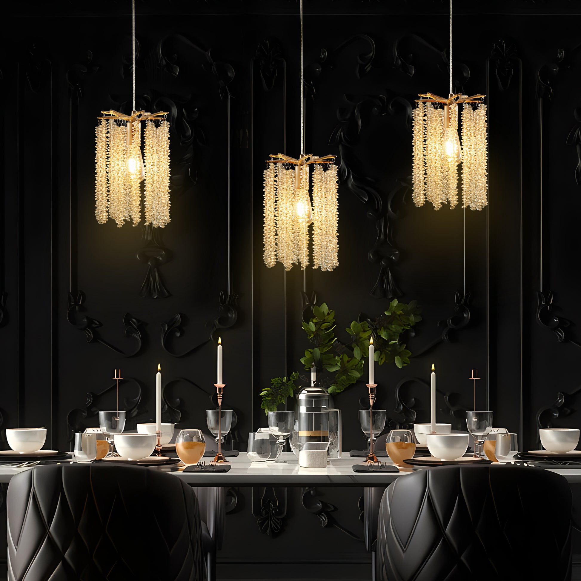 Gold Waterfall Crystal Pendant Chandelier, Set of 3