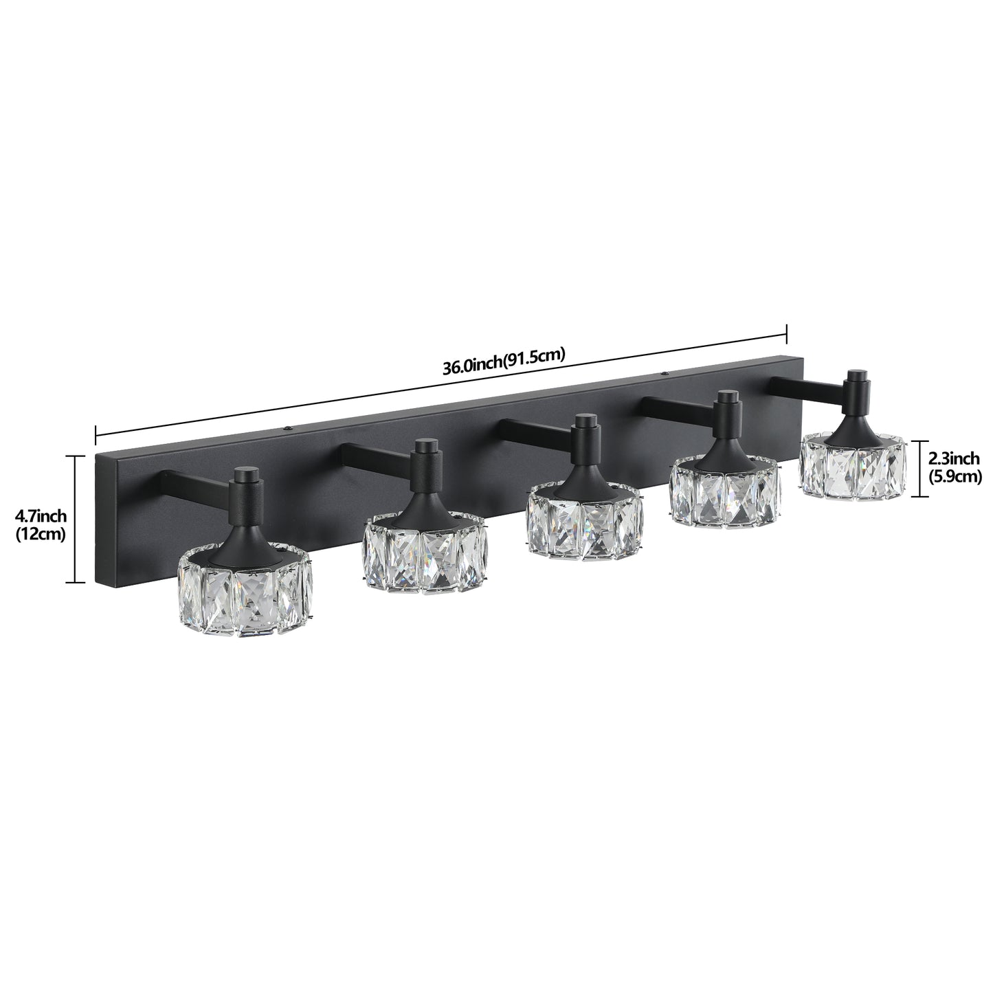 5-Light Matte Black LED Vanity Light with Crystal Glass - view 8