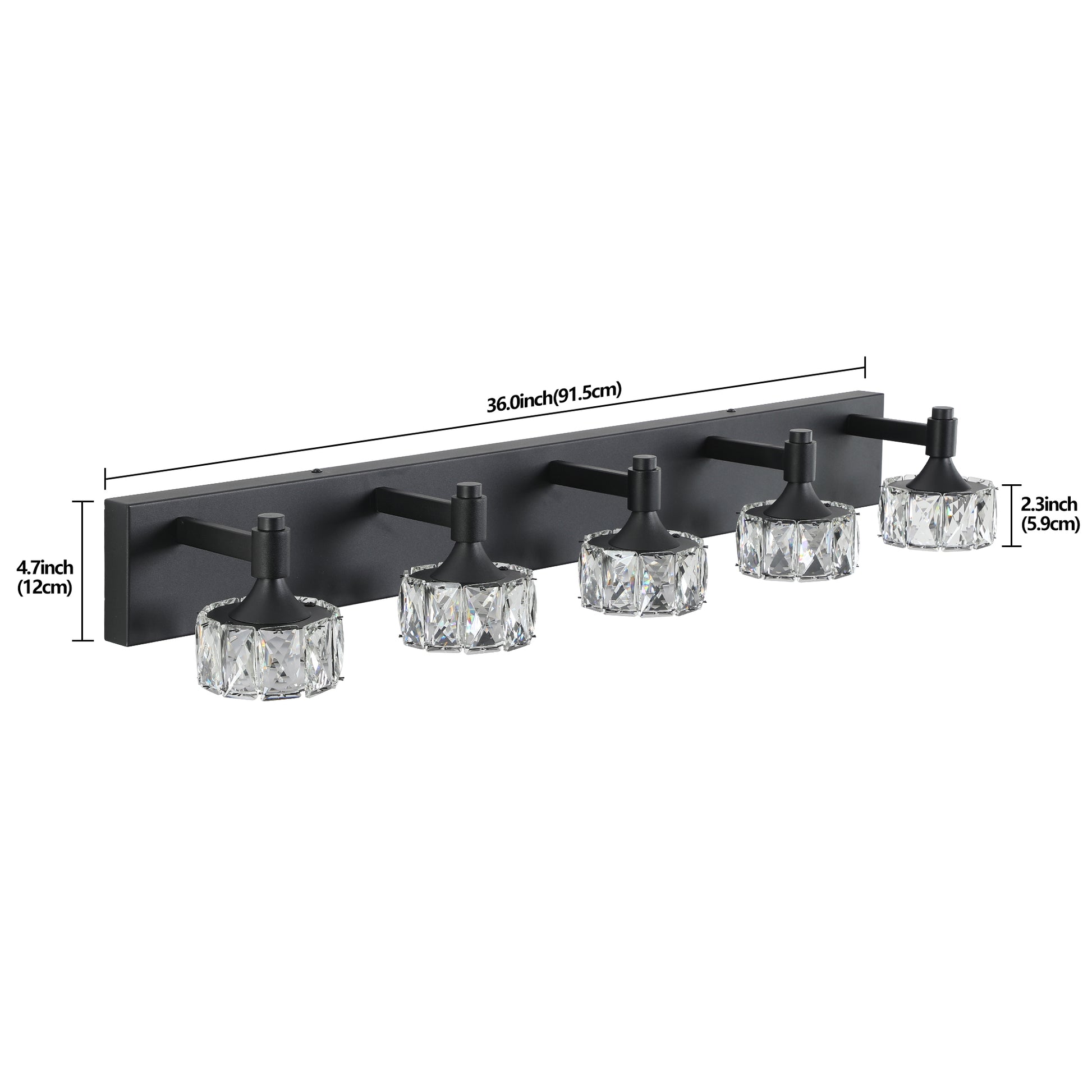 5-Light Matte Black LED Vanity Light with Crystal Glass - view 8