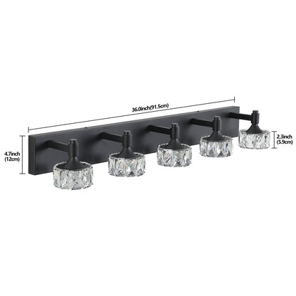 5-Light Matte Black LED Vanity Light with Crystal Glass - view 8