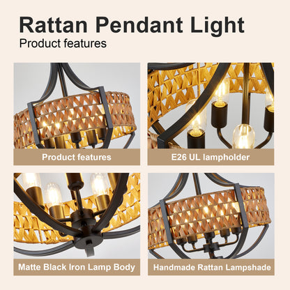 19.7" 5-Light Black Rattan Boho Chandelier - view 7
