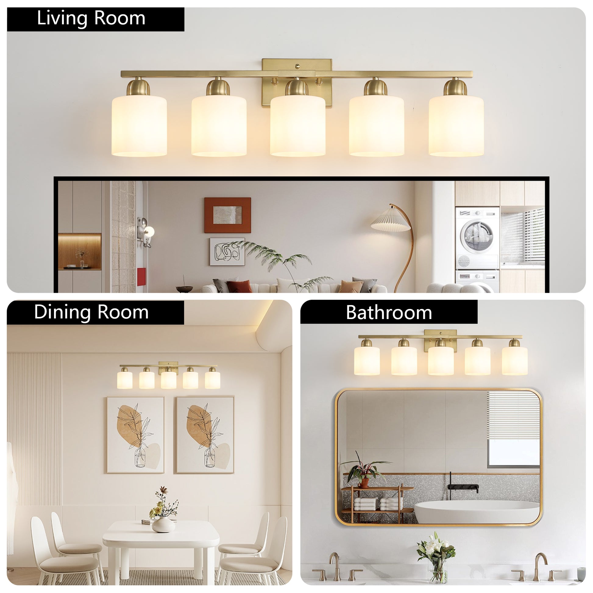 5-Light Gold Vanity Wall Light with Frosted Glass - view 5