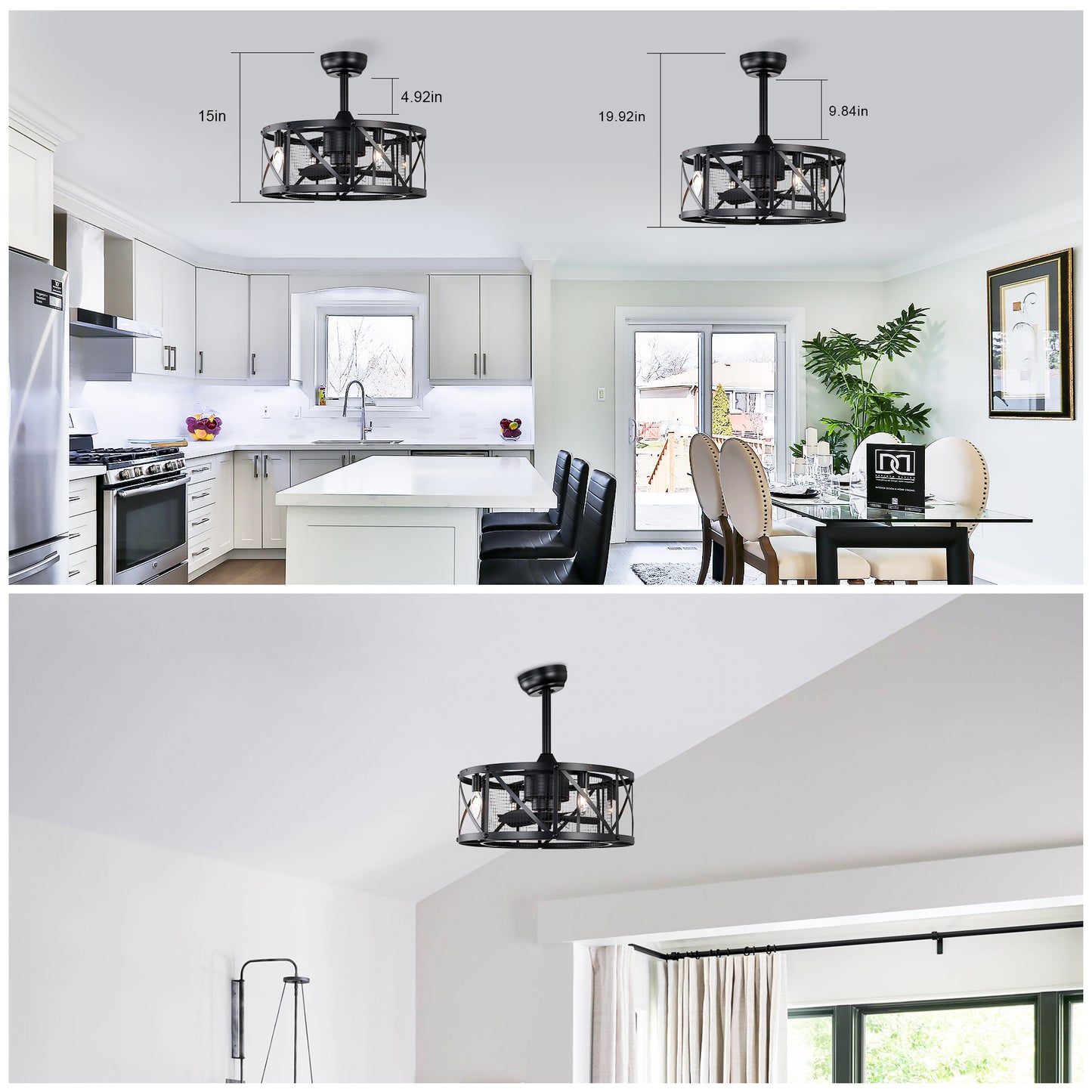20" Matte Black Industrial Ceiling Fan with Remote - view 5