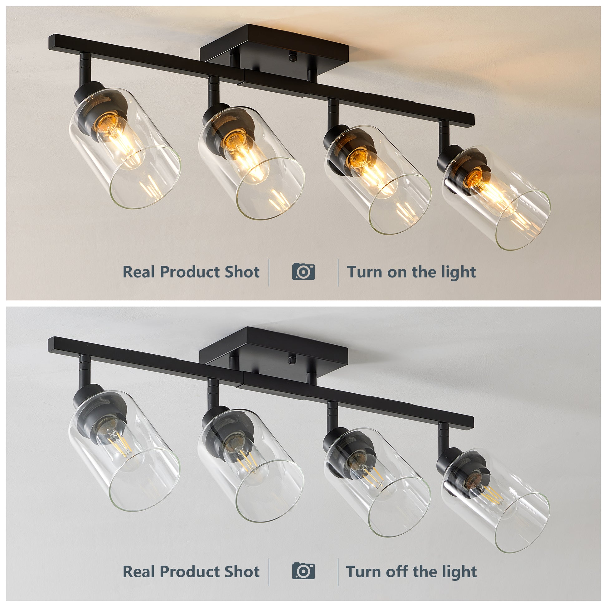 4-Light Black Track Light with Clear Glass Shades - view 6