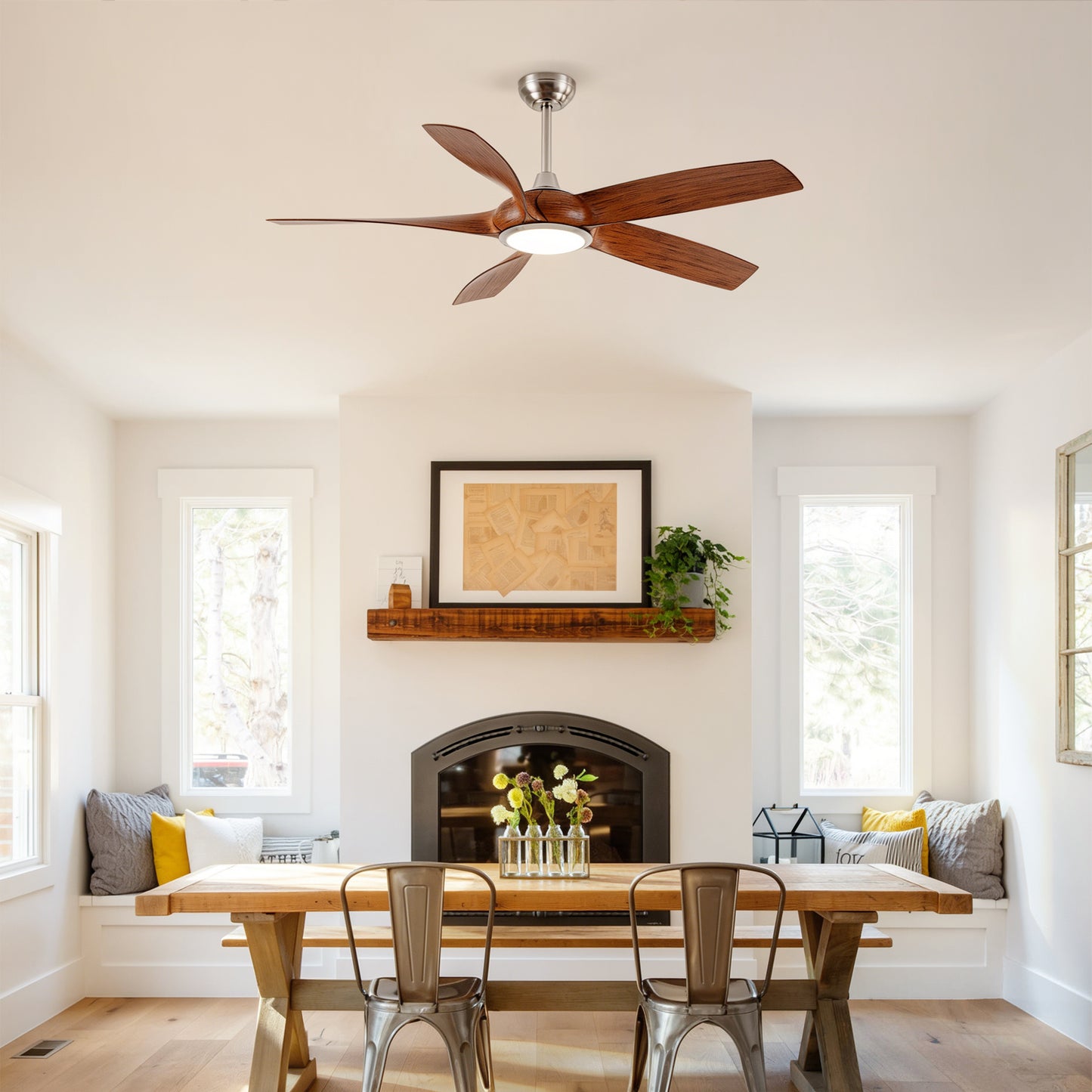 56" Nickel & Wood 5-Blade Ceiling Fan with Remote - view 4