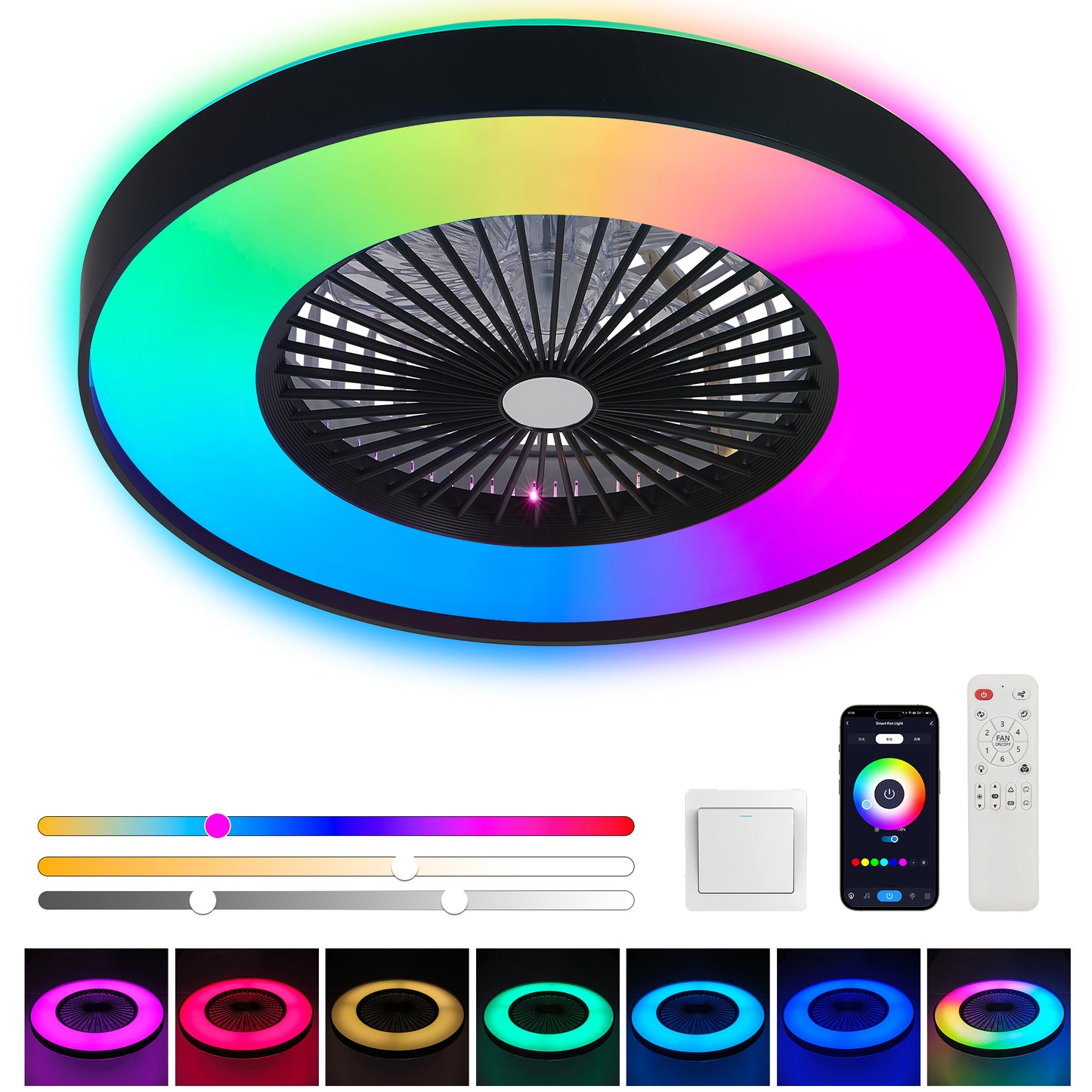 23" Black Smart Ceiling Fan with RGB LED - view 5
