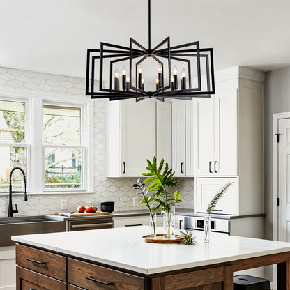 12-Light Matte Black Tiered Lantern Farmhouse Chandelier - view 6