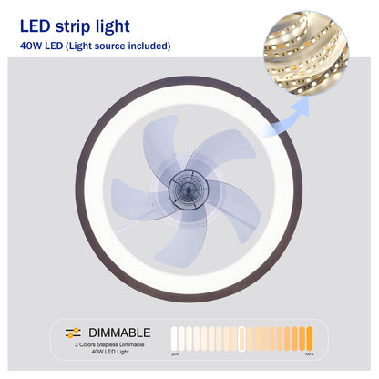 20" White & Wood Flush Mount Ceiling Fan with Dimmable LED - view 9