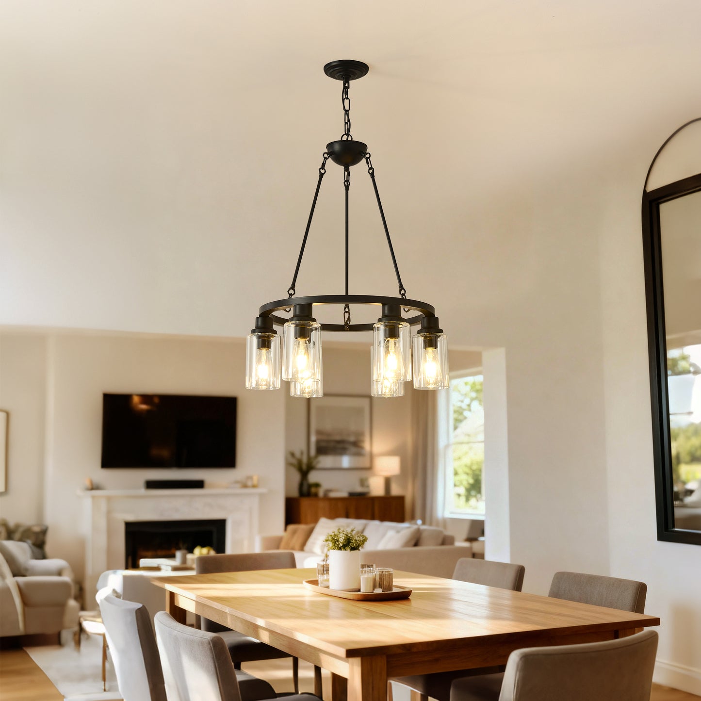 6-Light Matte Black Wagon Wheel Chandelier - view 4