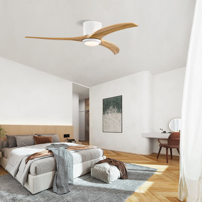 52" Matte White Solid Wood Ceiling Fan with Light & Remote - view 6