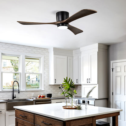 52" Matte Black Flush Mount Wood Ceiling Fan with Remote - view 4