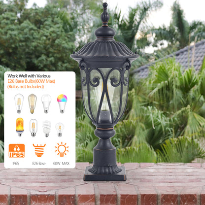 24"H Vintage Black Outdoor Post Light with Bubble Glass - view 4
