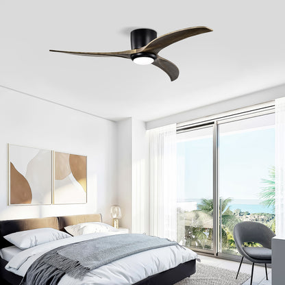 52" Matte Black Flush Mount Wood Ceiling Fan with Remote - view 5