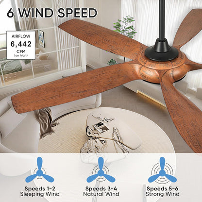 56" 5-Blade Matte Black & Wood Ceiling Fan with Remote - view 26