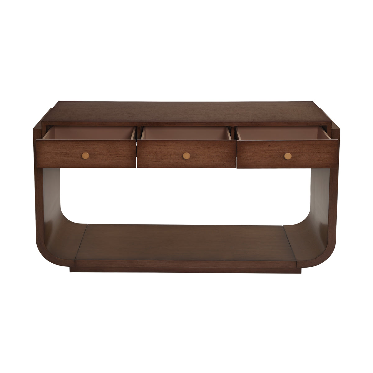 55" Walnut Curved-Leg Console Table with 3 Drawers and Shelf