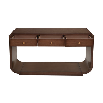 55" Walnut Curved-Leg Console Table with 3 Drawers and Shelf