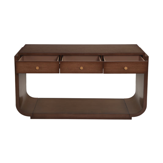 55" Walnut Curved-Leg Console Table with 3 Drawers and Shelf