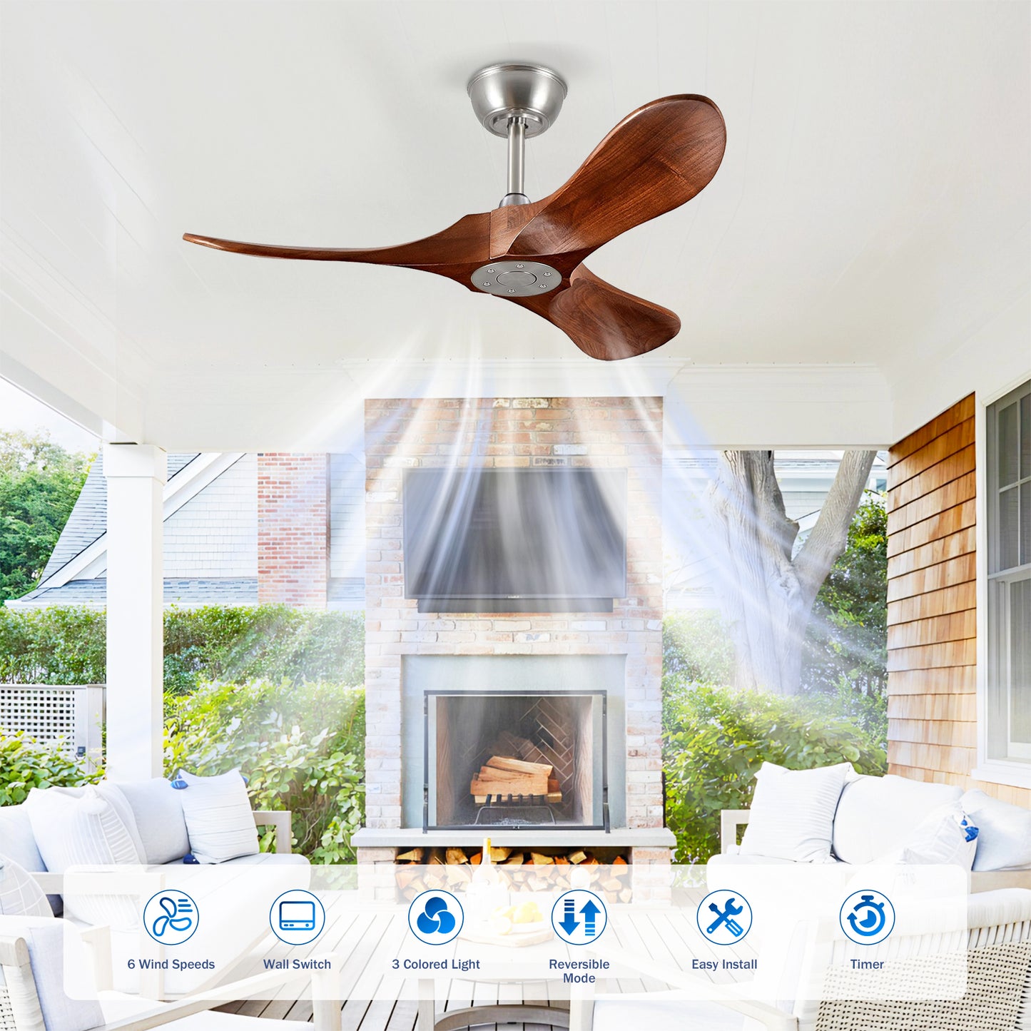 36" Satin Nickel Walnut Wood Ceiling Fan with Remote - view 11