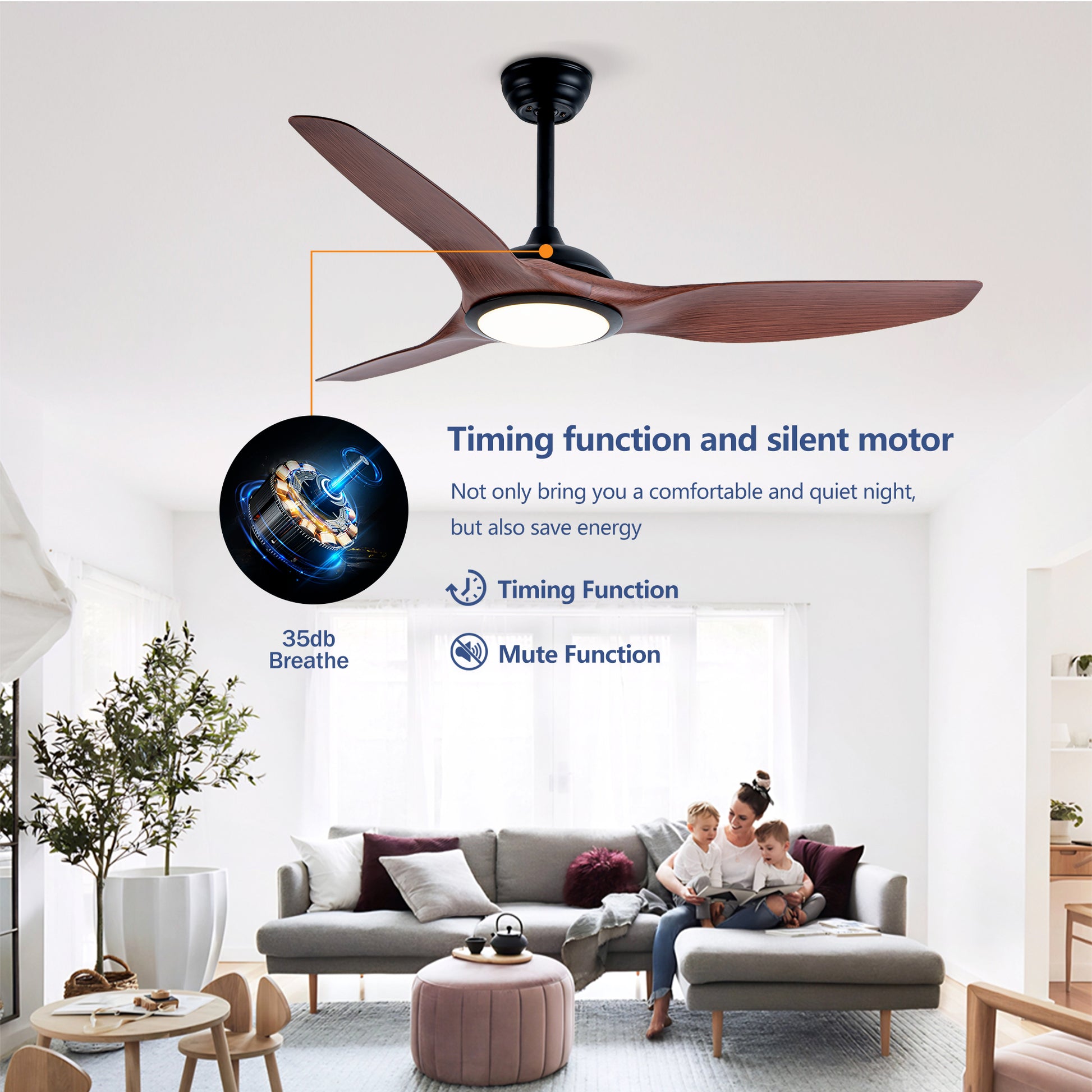 52" Matte Black & Wood Ceiling Fan with Remote - view 11