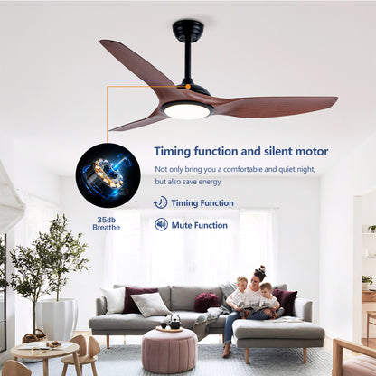 52" Matte Black & Wood Ceiling Fan with Remote - view 11