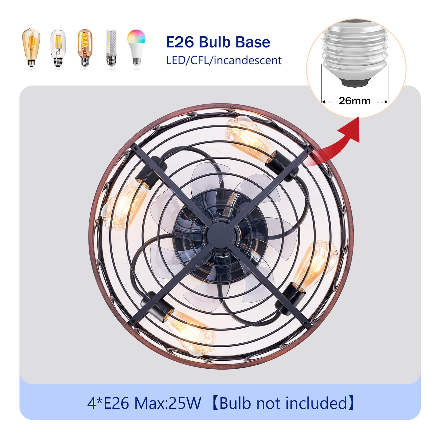 20" Matte Black Caged Ceiling Fan with Remote - view 8