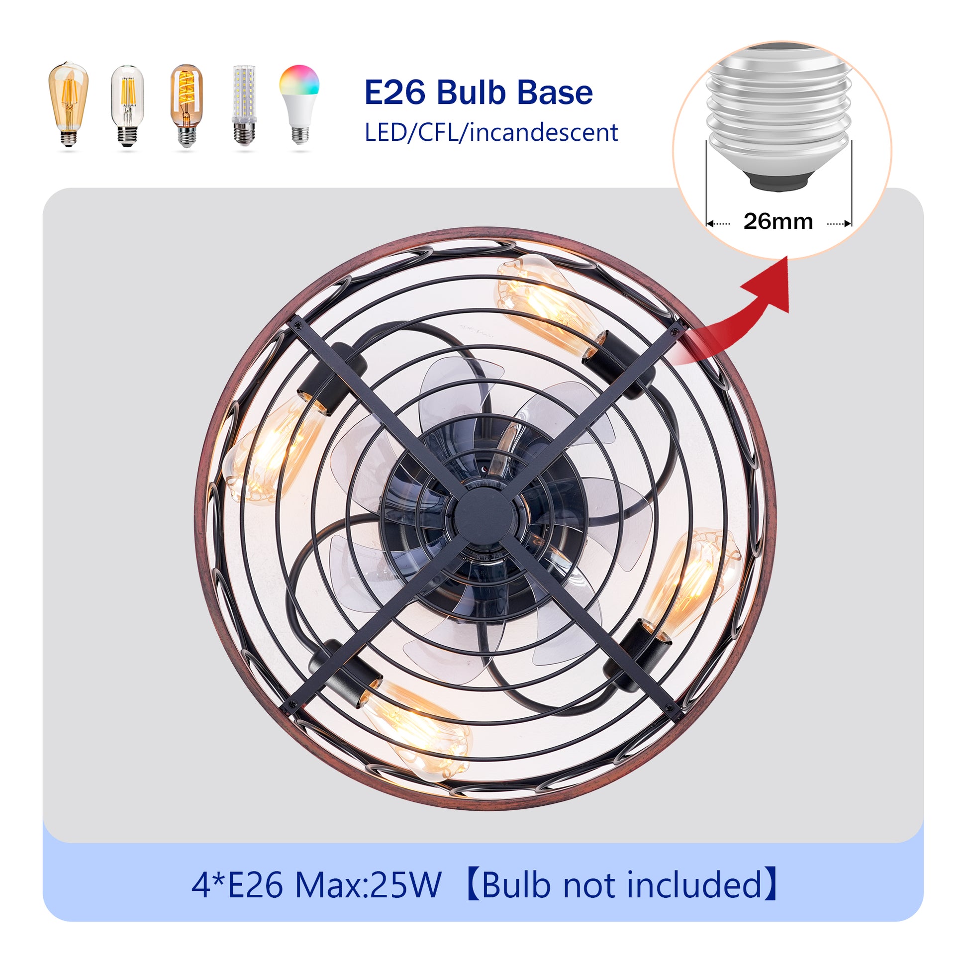 20" Matte Black Caged Ceiling Fan with Remote - view 8