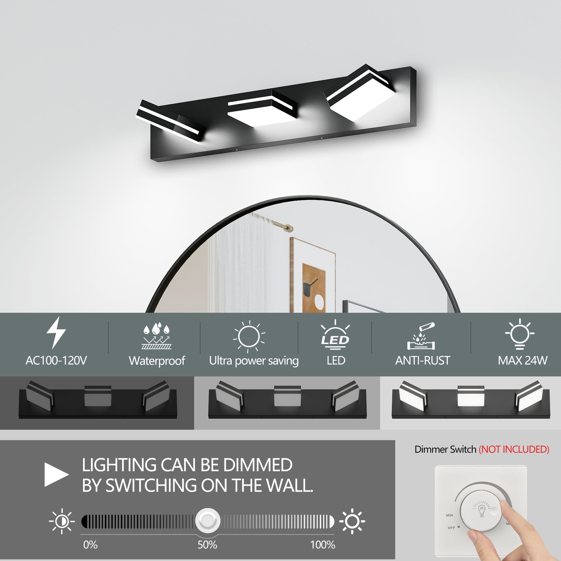 3-Light Black Minimalist LED Vanity Light - view 5