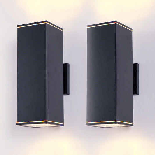 14" Matte Black Outdoor Porch Wall Light, Set of 2