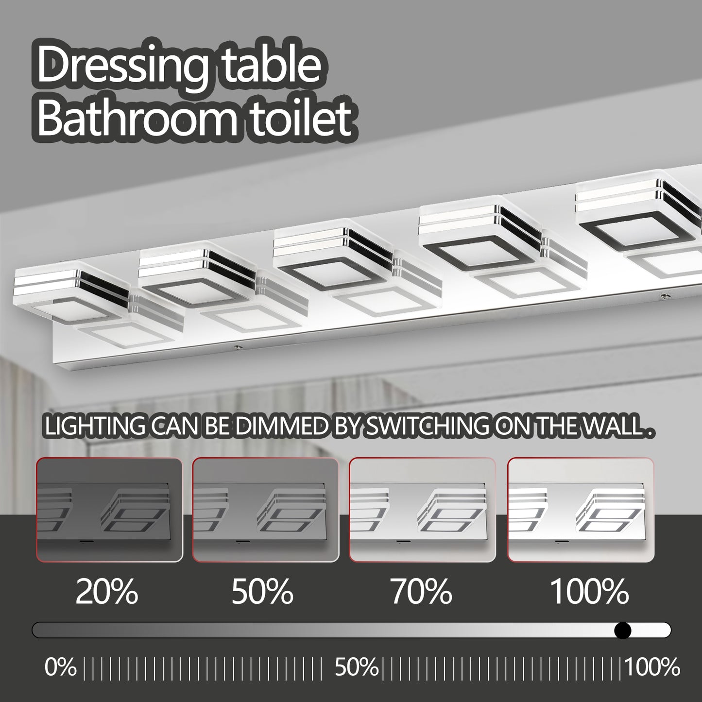 39" 6-Light Chrome LED Vanity Light with Acrylic Shades - view 7