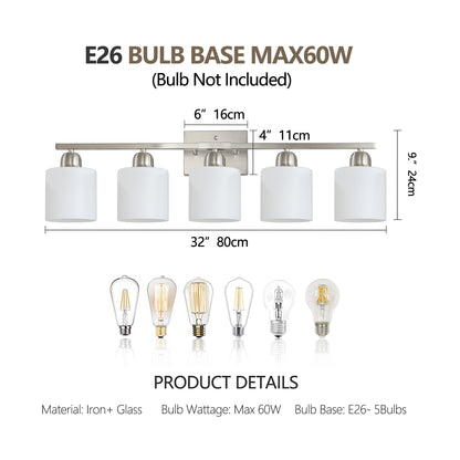5-Light Brushed Nickel Vanity Wall Light with Frosted Glass - view 7