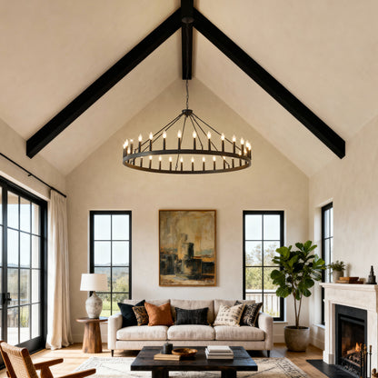 53.15" Matte Black Wagon Wheel Chandelier, 30-Light - view 2