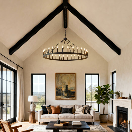53.15" Matte Black Wagon Wheel Chandelier, 30-Light - view 2