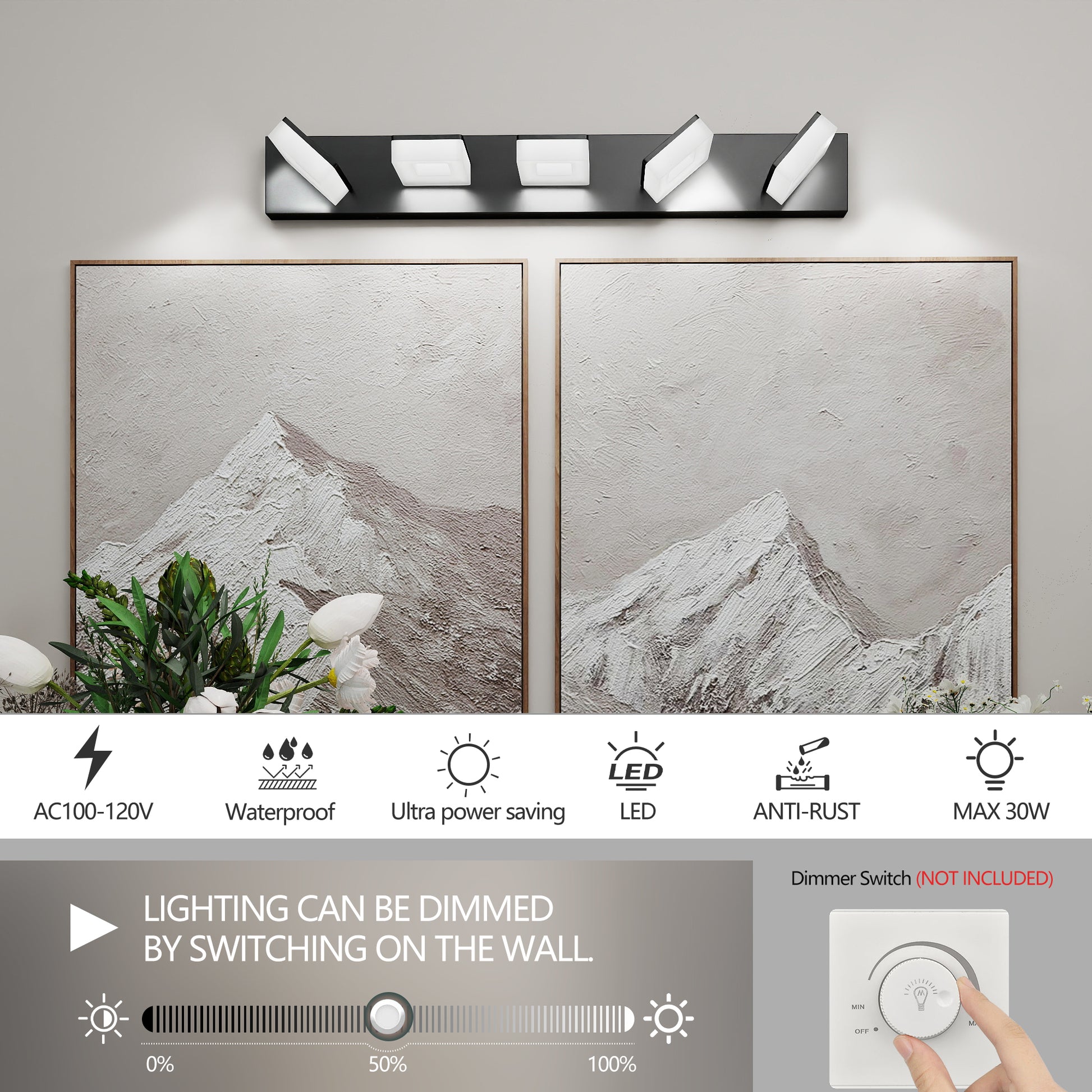 32" 5-Light Matte Black LED Vanity Light - view 4