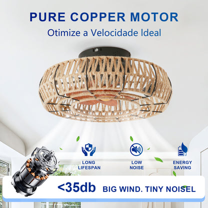 20" Matte Black Rope Caged Flush Mount Ceiling Fan - view 12