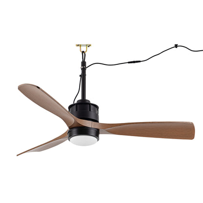 42" Matte Black & Wood Outdoor Ceiling Fan with LED Light - view 14
