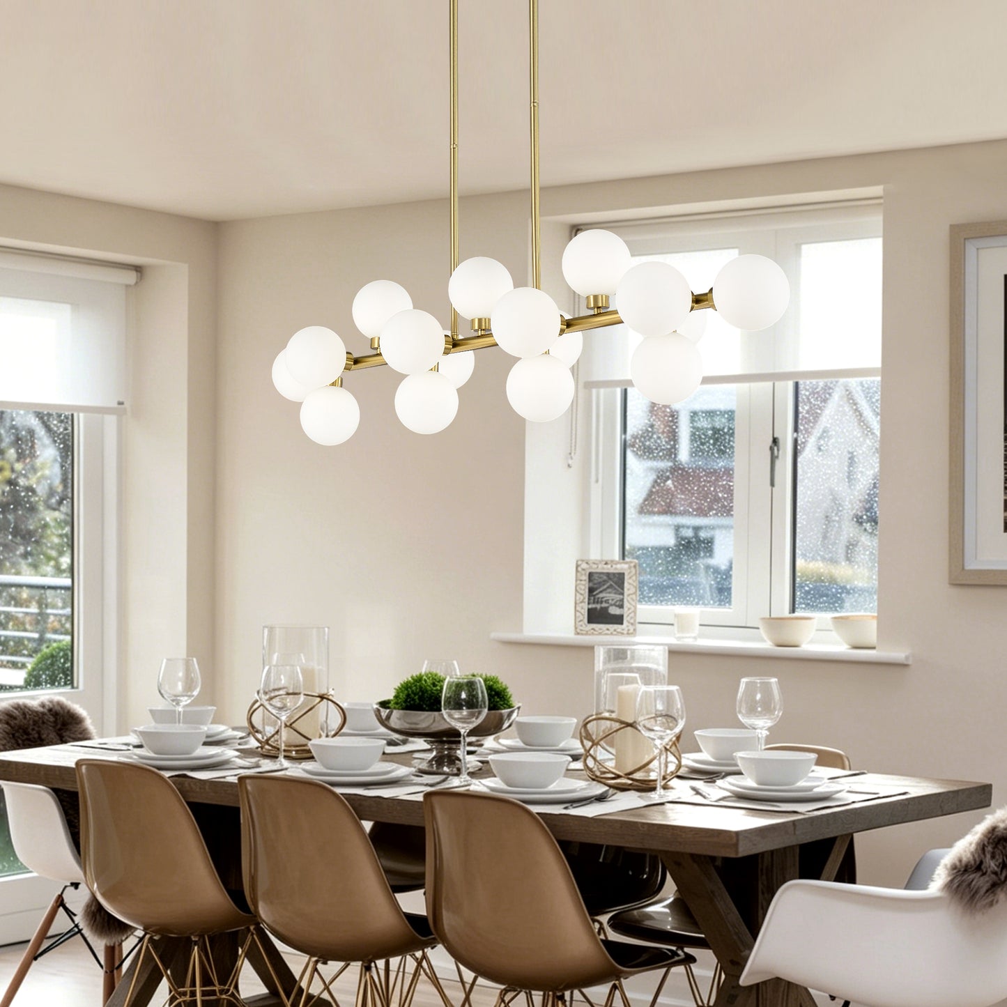 16-Light Gold and Opal Farmhouse Pendant Light - view 7