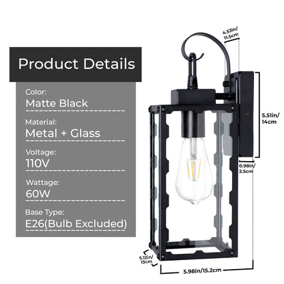 Matte Black Sawtooth Outdoor Wall Light with Clear Glass - view 8