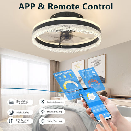 16" Black Crystal Flush Mount Ceiling Fan with LED - view 3