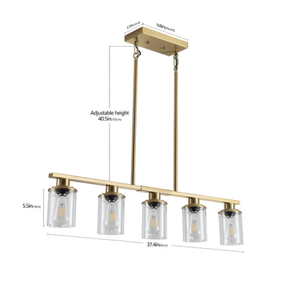 37" Gold Industrial 5-Light Chandelier with Glass Shades - view 9