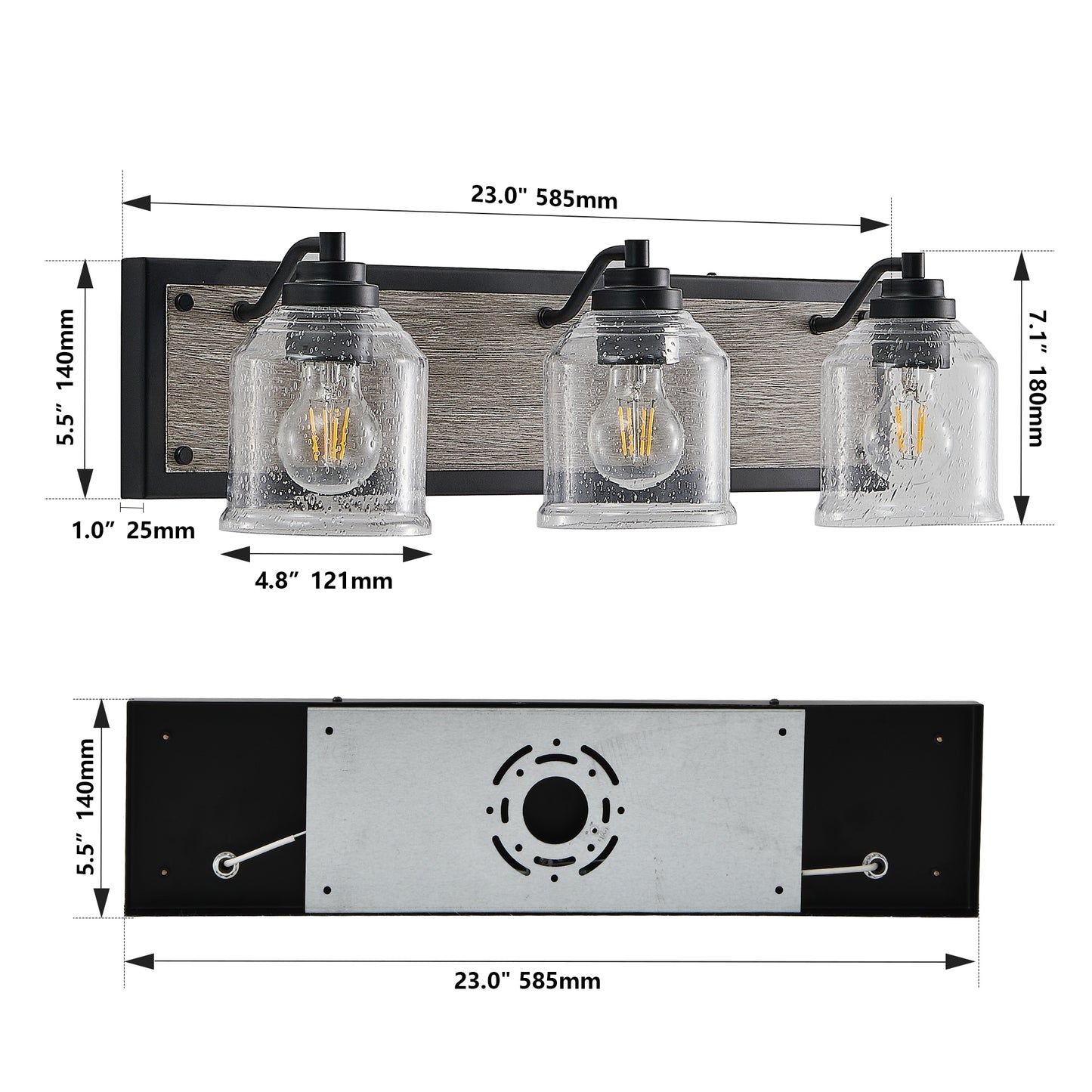 23" 3-Light Farmhouse Vanity Light with Seeded Glass - view 9