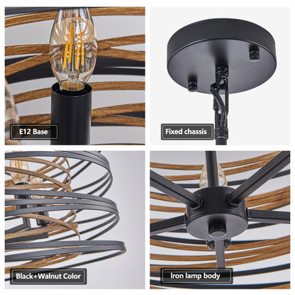 24" 6-Light Black & Walnut Caged Chandelier - view 5